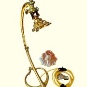 Lamp art & craft foot gooseneck was benson adjustable bronze and lampshade tulip iridescent crystal