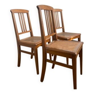 3 chaises cannées Art Déco