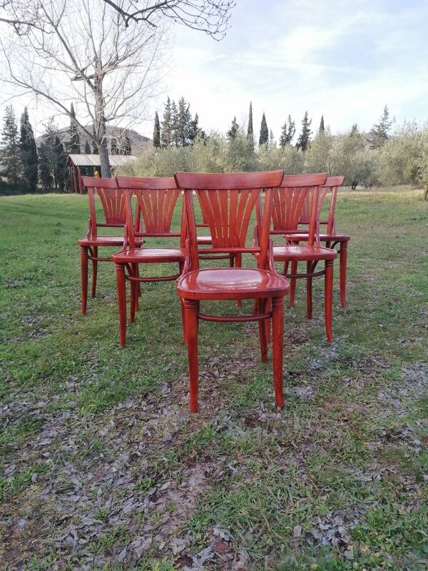 Lot de 6 chaises bistrot vintage en bois courbé