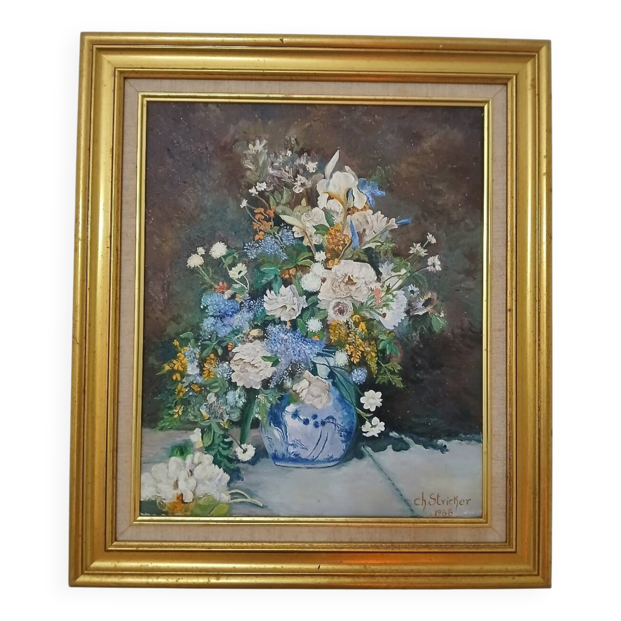 Floral still life 1988 – Karl-Heinz Stricker – vintage gilt frame