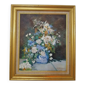Floral still life 1988 – Karl-Heinz Stricker – vintage gilt frame