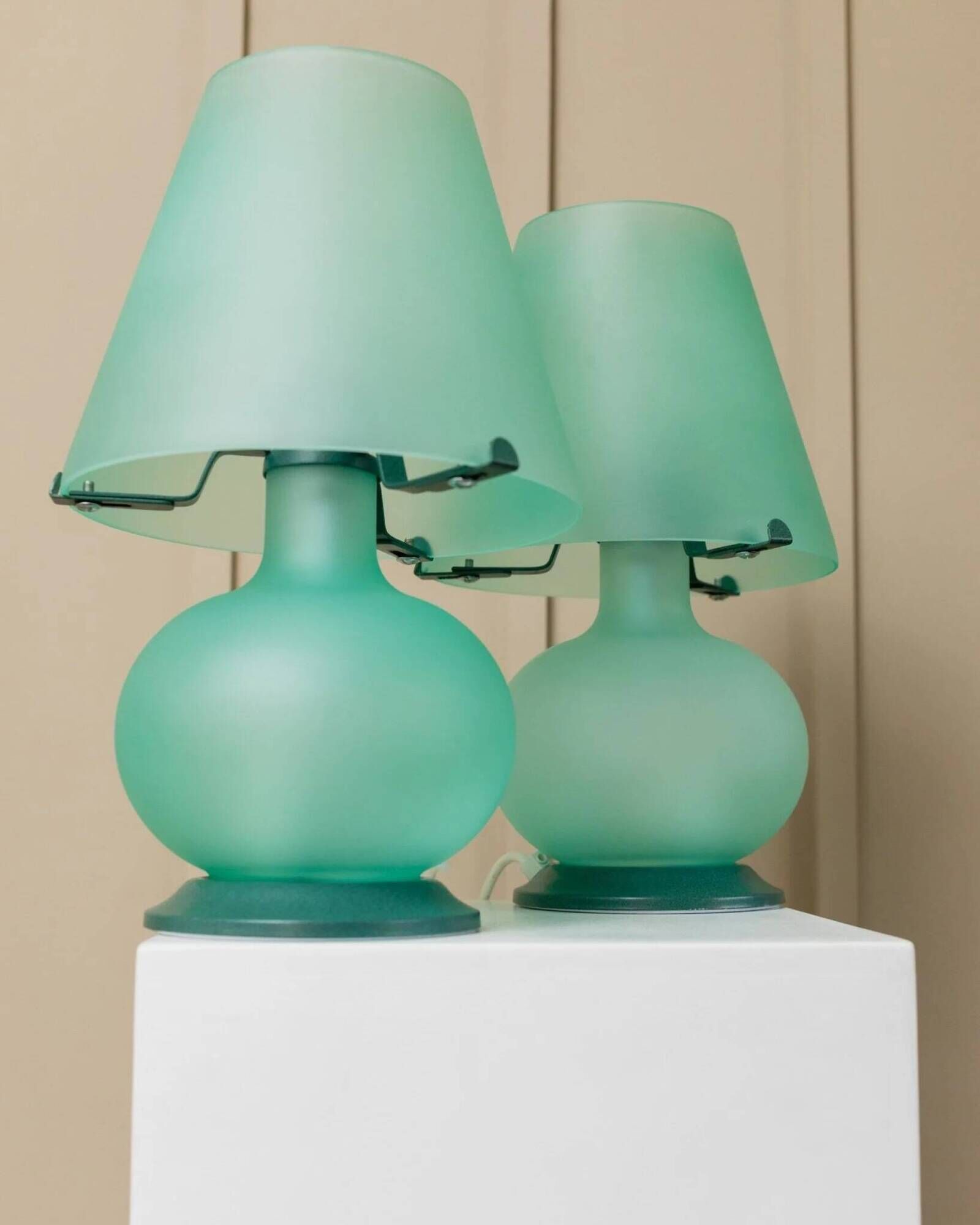 Mint Murano Glass Mushroom Table Lamp from Italy, 1980s Mid-Century with Metal Base