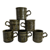 Khaki ceramic mugs England, 70s