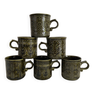 Khaki ceramic mugs England, 70s