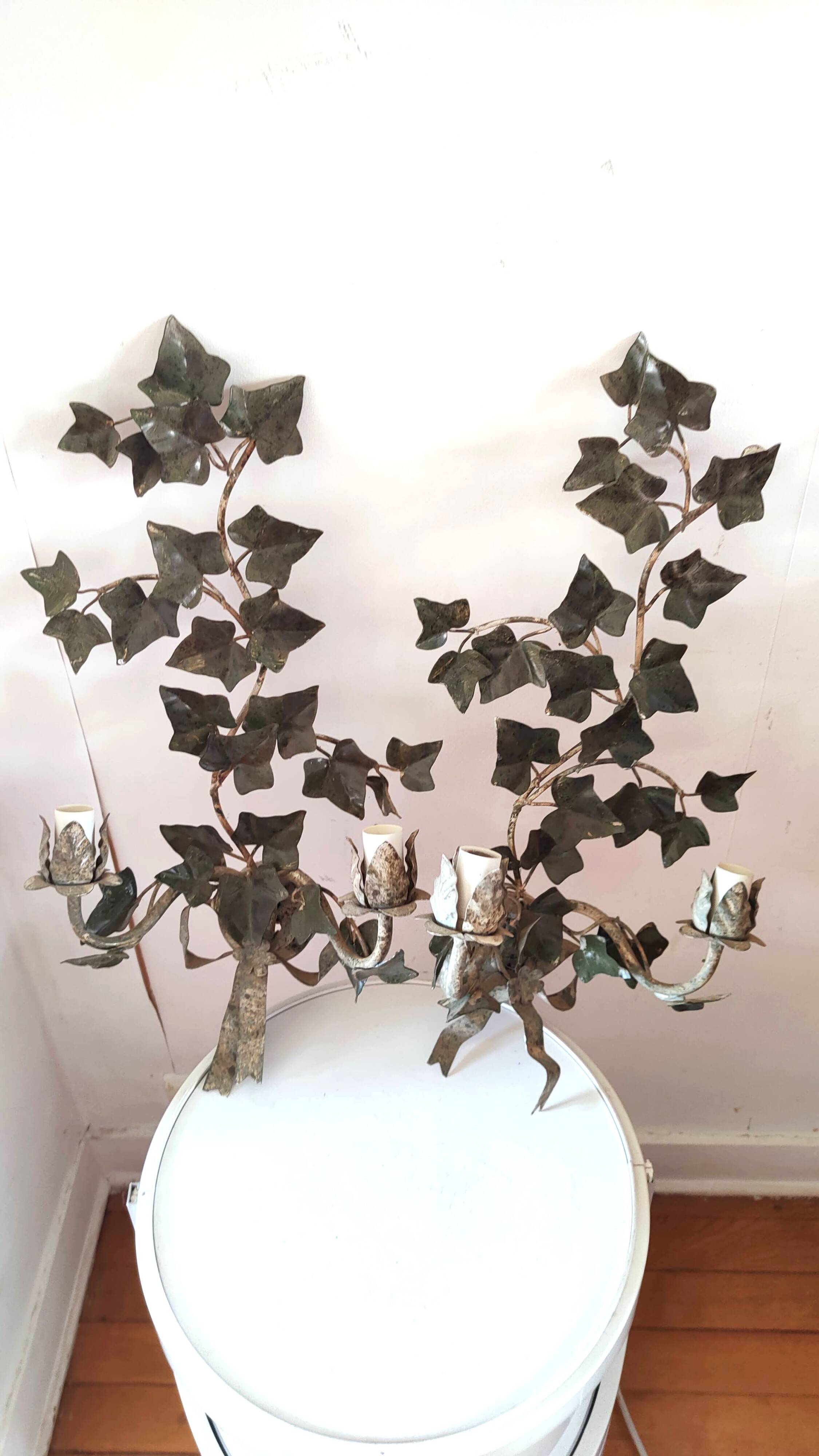 2 large metal leaf wall lights from the 70s and 80s