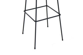 Set of 4 original vintage Bar Stools - black metal with fabric upholstery