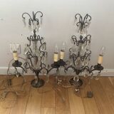 Pair of vintage bronze crystal chandeliers