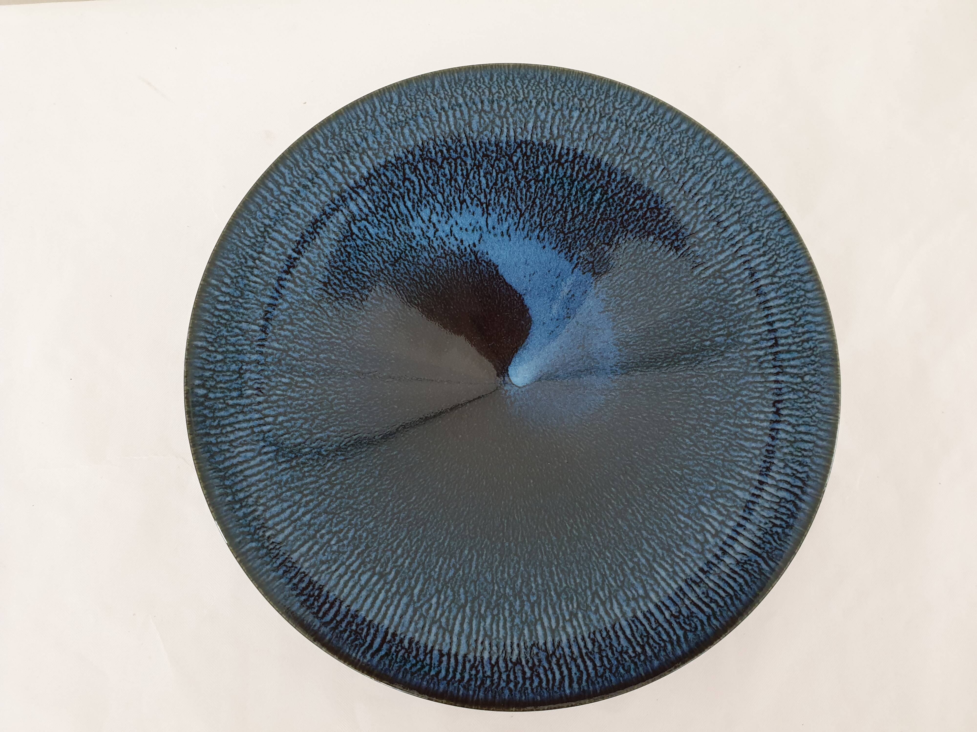Scandinavian style enameled stoneware bowl Signed Wulf Rohland
