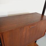 Italian bookcase vintage modular double shelf in teak and metal from the 60s