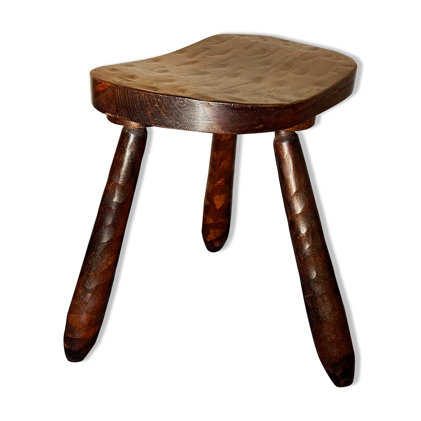 Vintage tripod stool form free feet solid wooden rockets