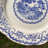 8 flat plates Digoin Sarreguemines blue and white vintage with countryside village décor