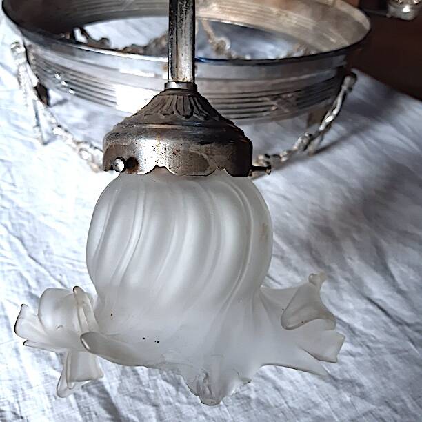 large chandelier 1900 in silvered metal