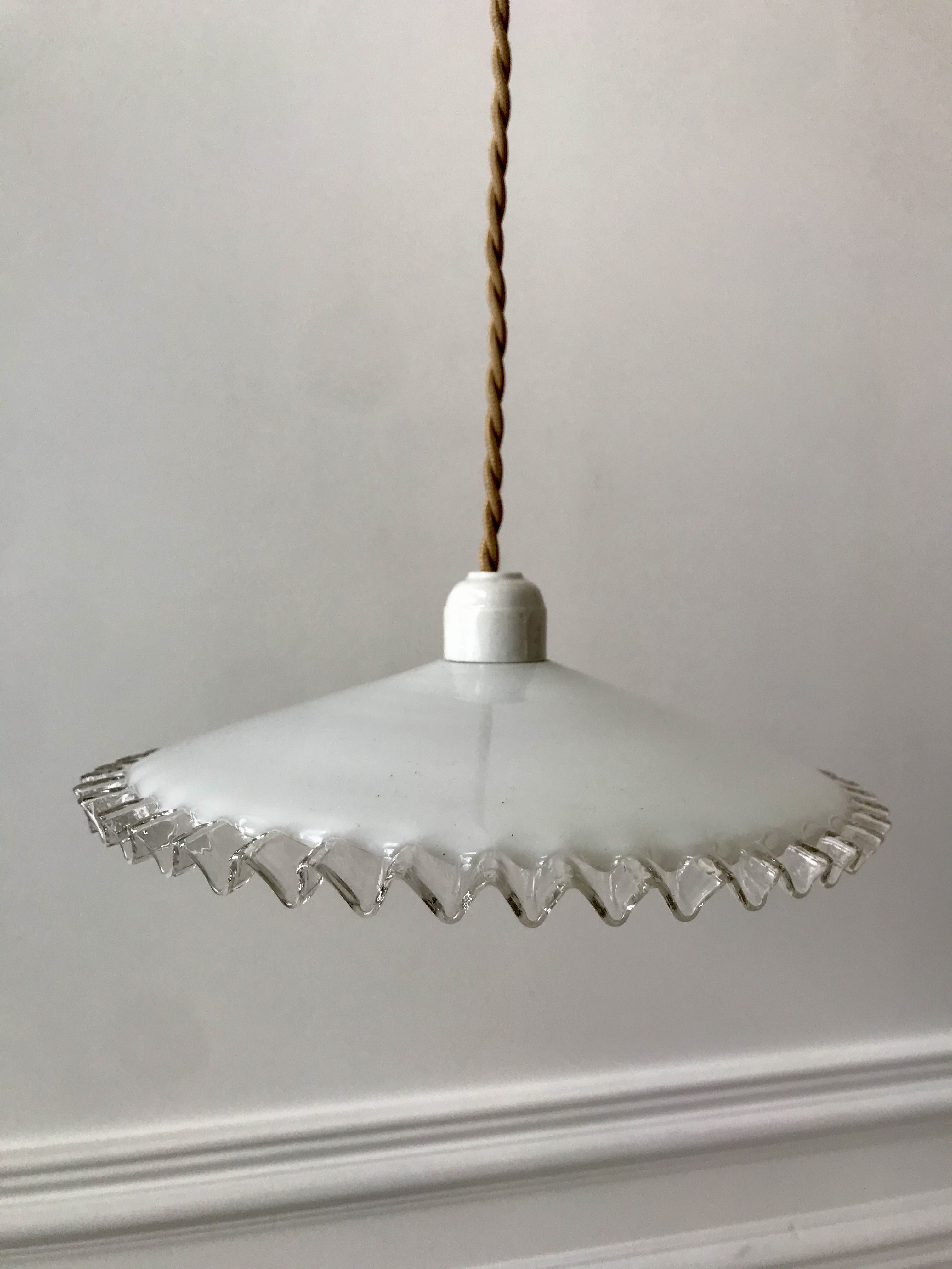 Suspension in serrated opaline and porcelain early twentieth century