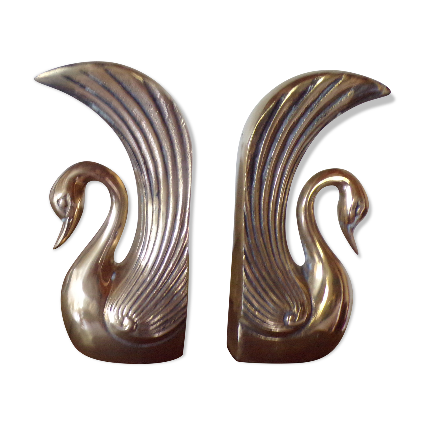 Pair of greenhouse books brass swans