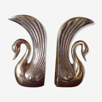 Pair of greenhouse books brass swans