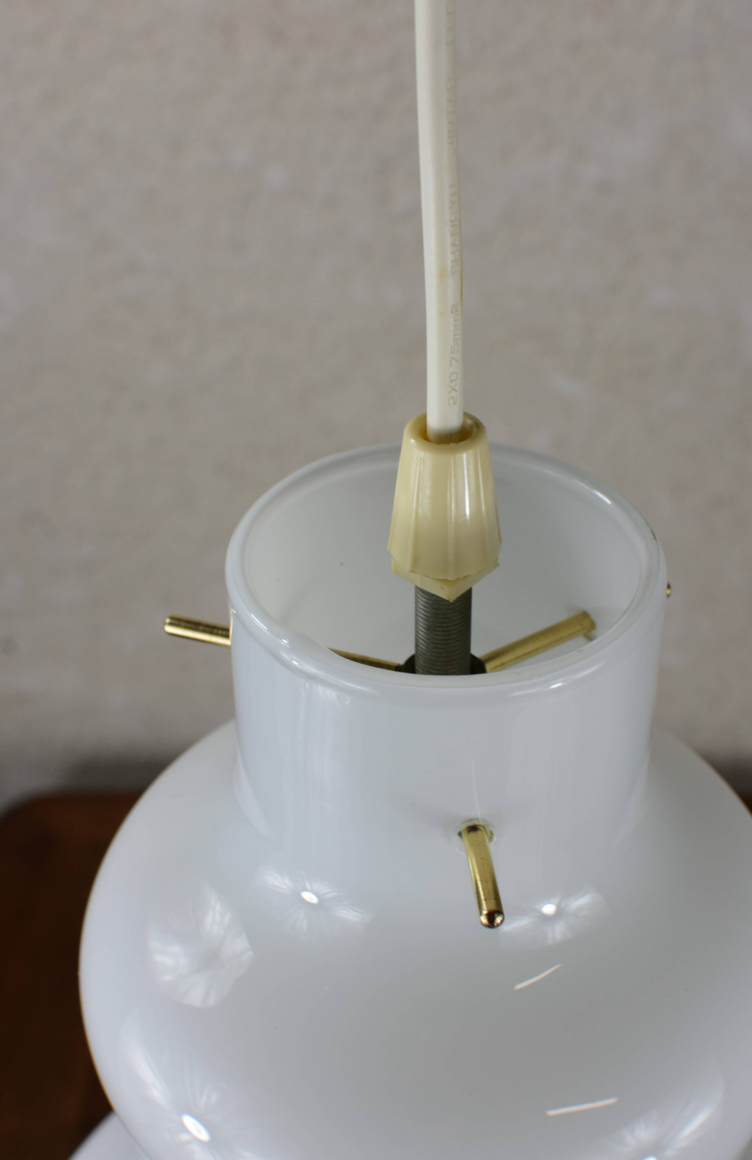 Vintage white opaline glass pendant light.