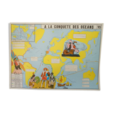 Affiche scolaire "conquêtes des océans"  recto  " la Renaissance" en verso