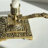 Bougeoir à main bronze massif à motifs
