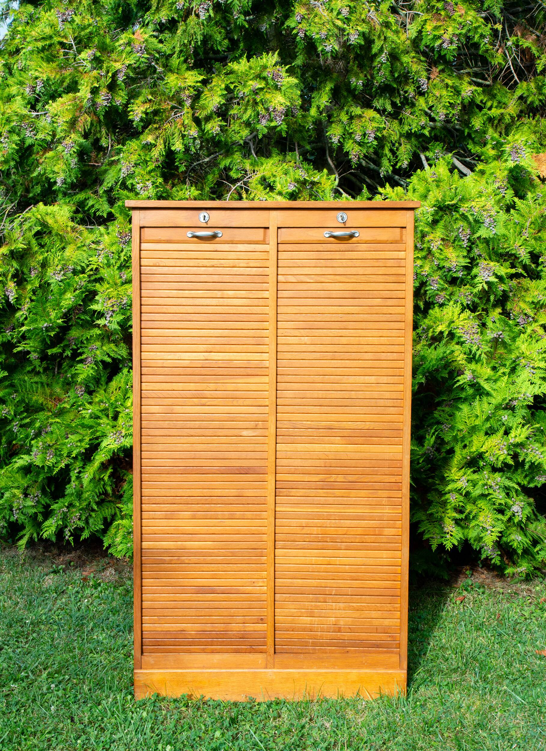 Double curtain file cabinet, 1950s, light oak