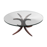 Table à café en verre et en bois, années 1960