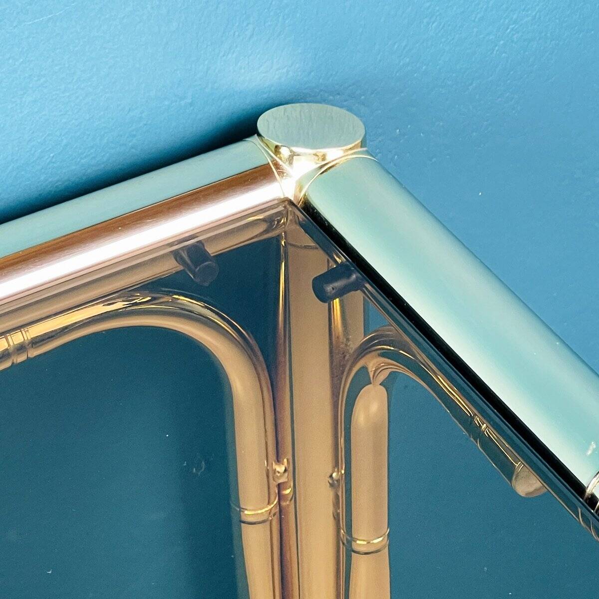 French vintage dining set in imitation bamboo brass with 4 chairs and table, 1970s, set of 5.