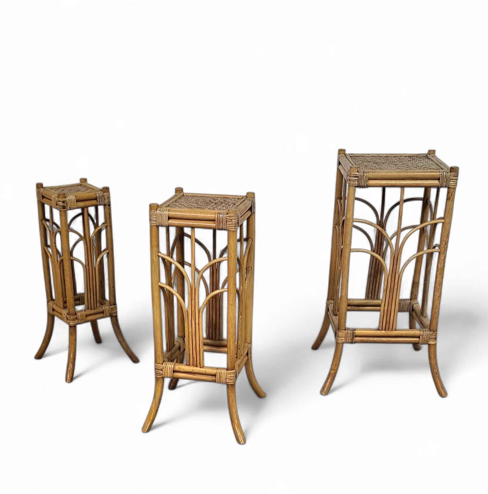 Nesting set bamboo plant stands 1970s