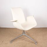 Danish armchair, white leather + chrome steel, model fk 6725 or “tulip chair”, preben fabricius/knoll