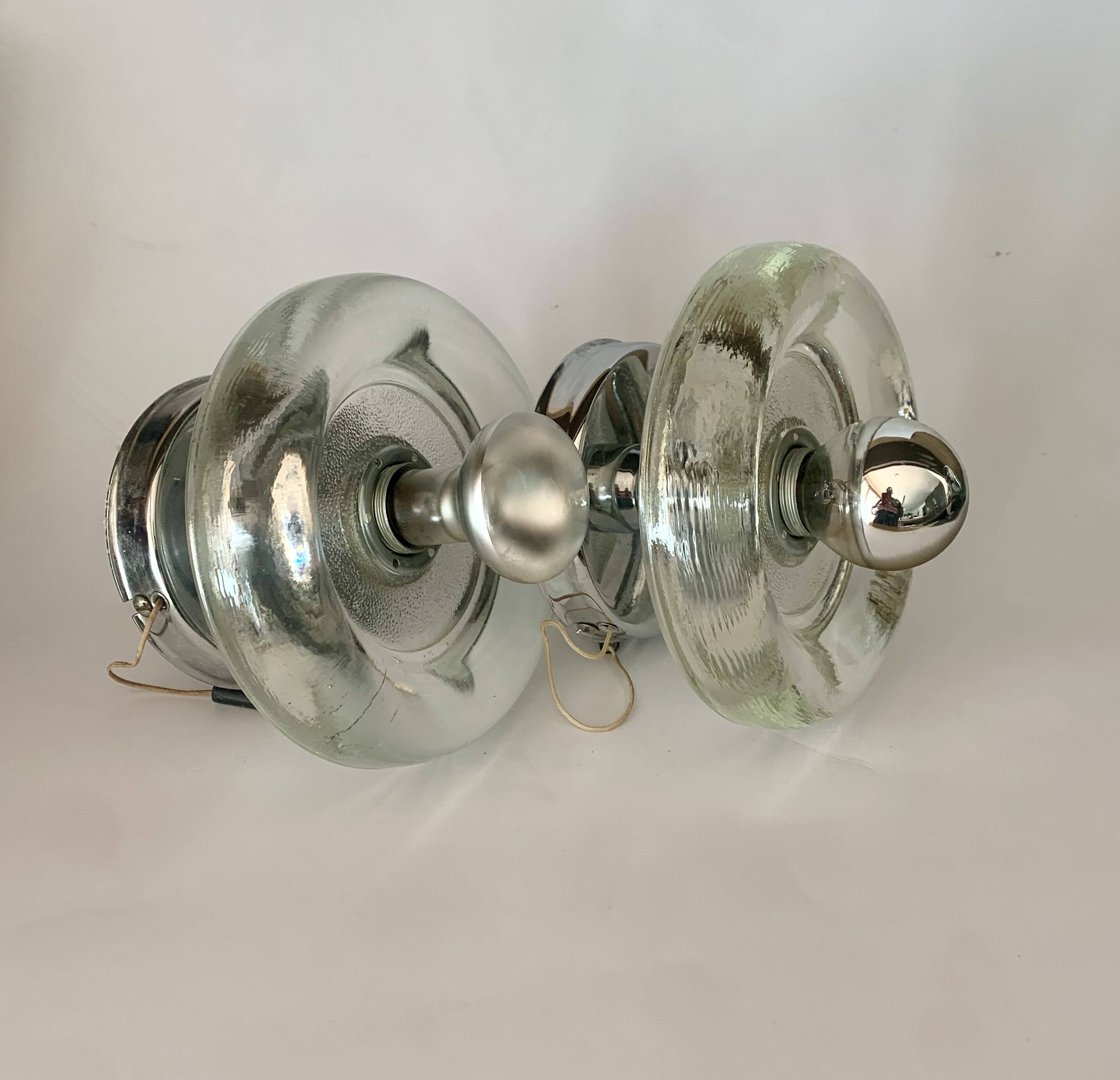 Pair of Mid-Century Wall Sconces in Glass and Chrome