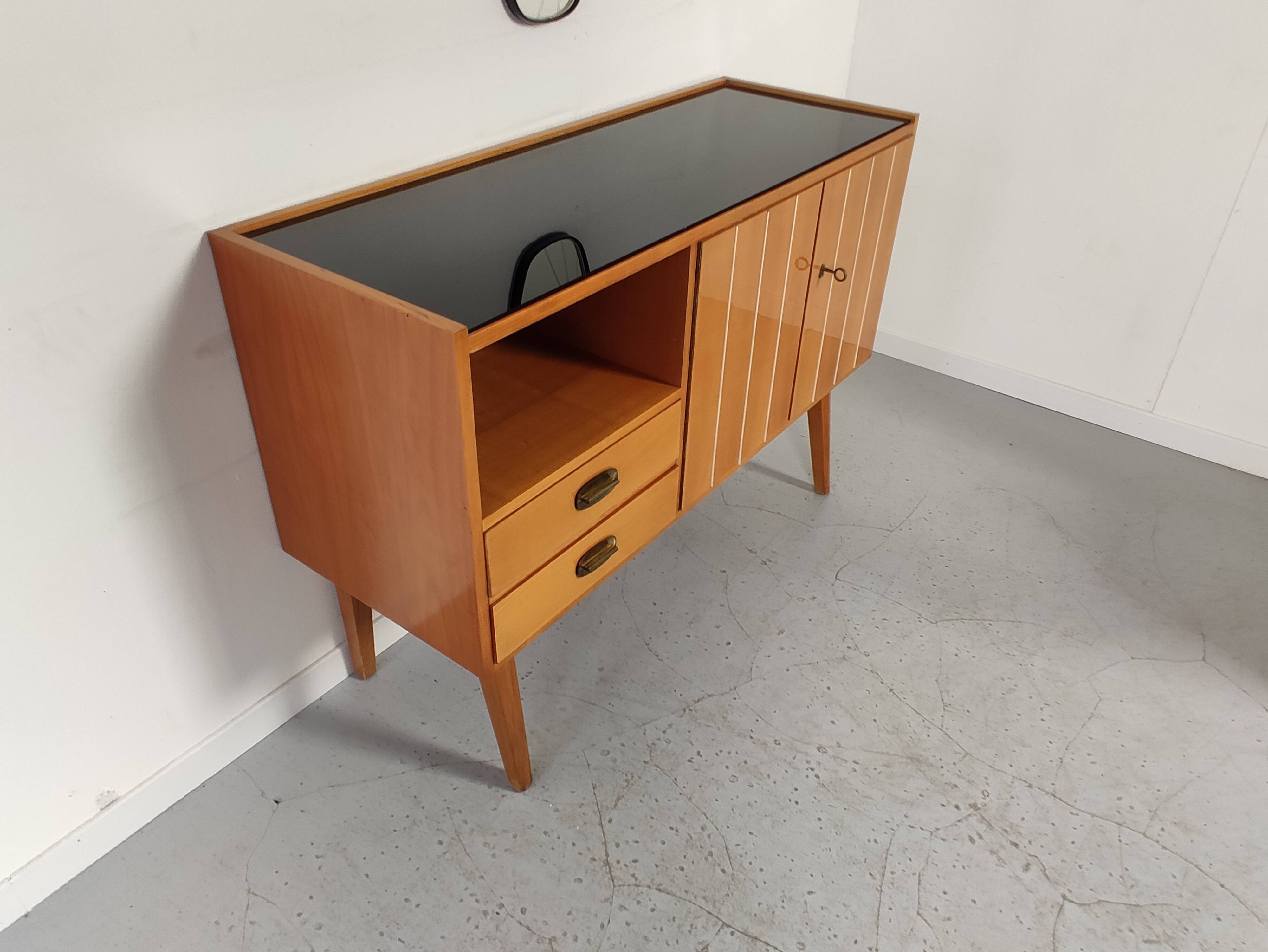 Scandinavian vintage wood and glass enfilade , 50s/60s