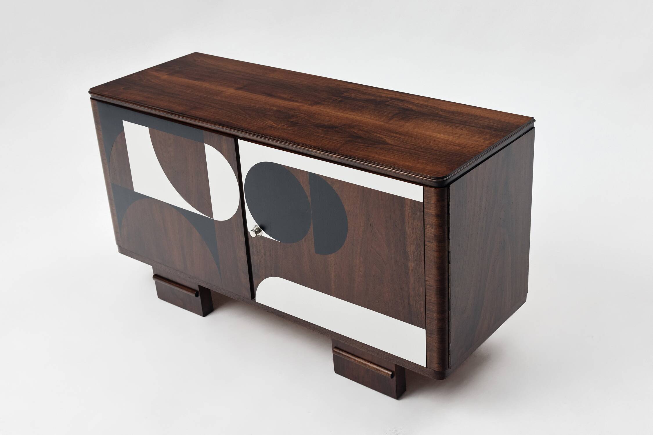 1950s Vintage Sideboard, Modernist, Walnut, Geometric Op Art Pattern