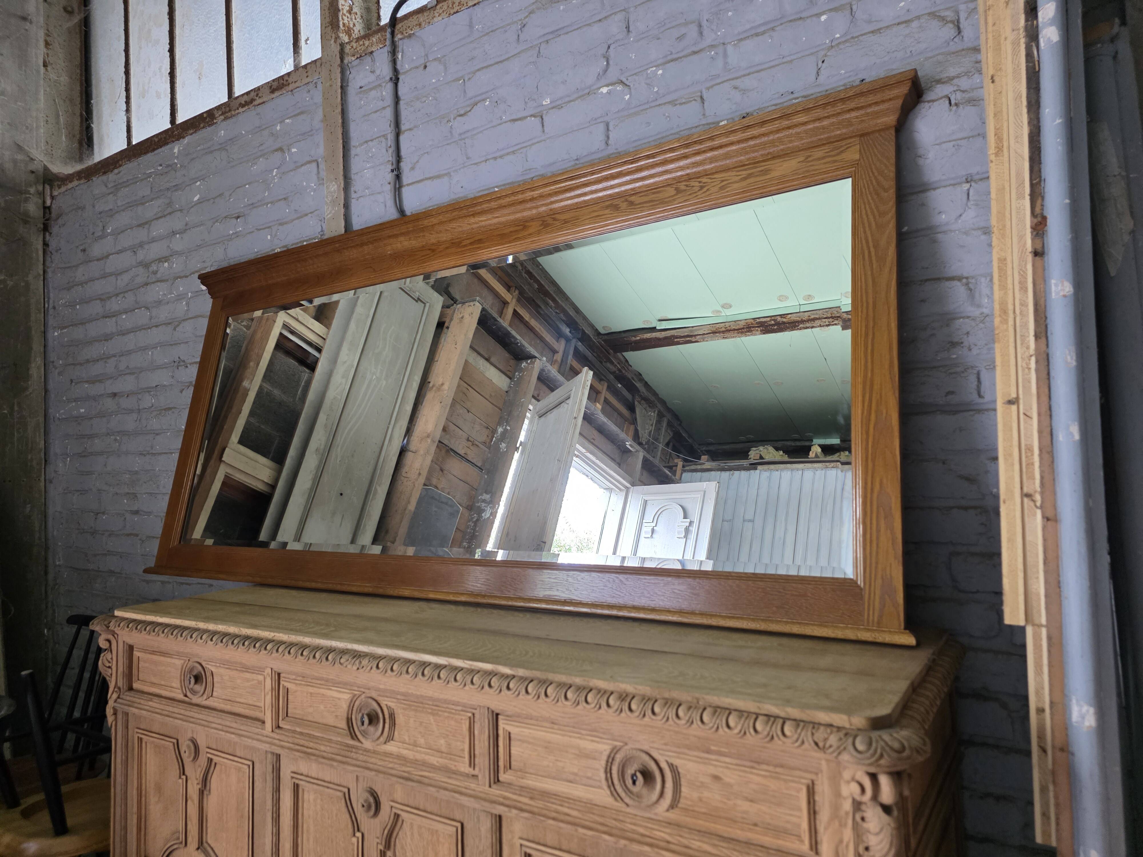 Miroir XXL biseauté en chêne, 210cm de L