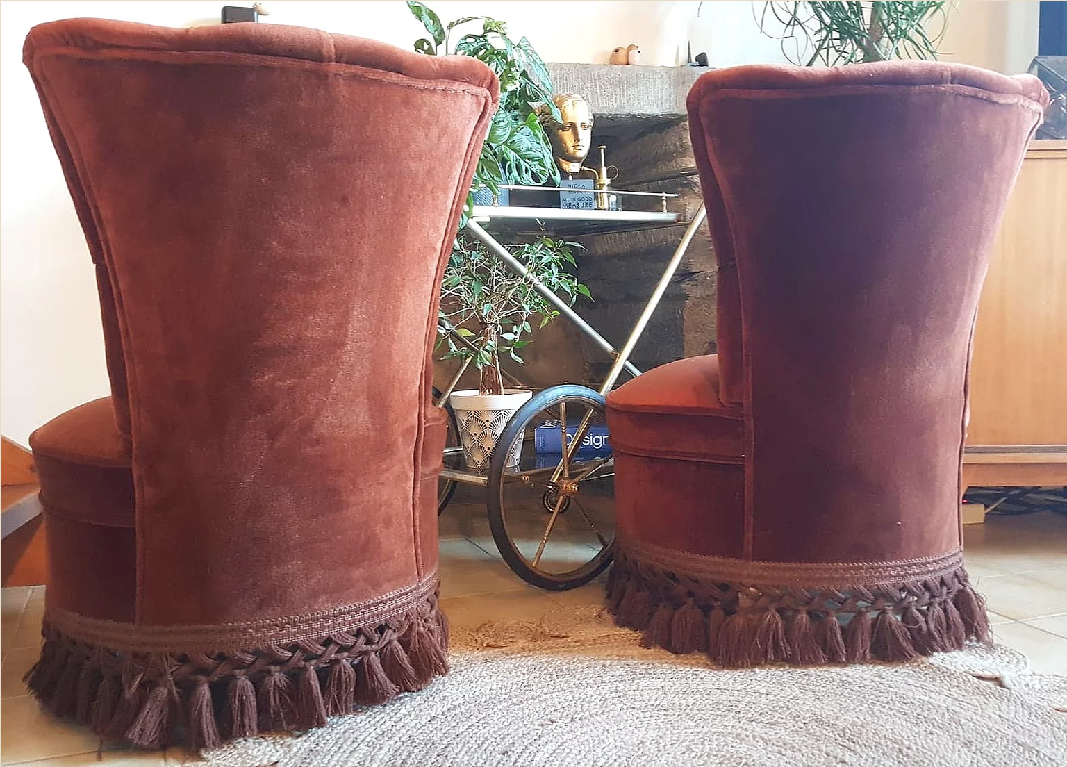 Pair of velvet toad chairs