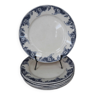 Antique earthenware dessert plates with the lions of France "Pernelle"