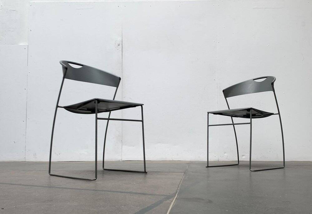Set of stackable chairs model Juliette in postmodern Italian metal by Hannes Wettstein for Cerruti Baleri, 1980s.