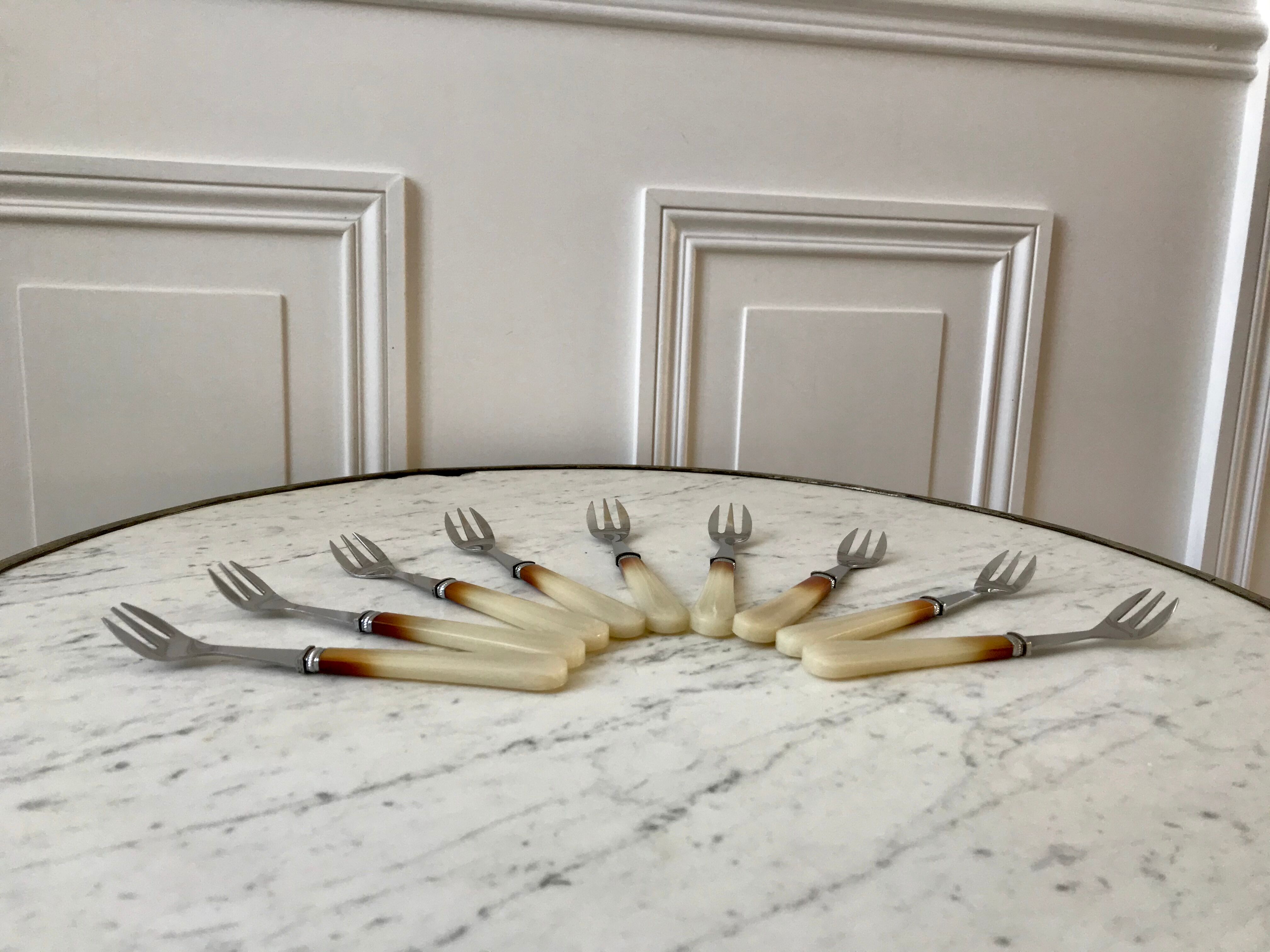 Set of 9 forks with horn dessert 50/60s