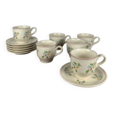 Set of 6 vintage cups + saucers, flower pattern, Germany