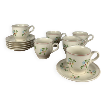 Set of 6 vintage cups + saucers, flower pattern, Germany