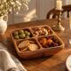 Vintage exotic wood aperitif platter – 4-compartment monkey pod style dish