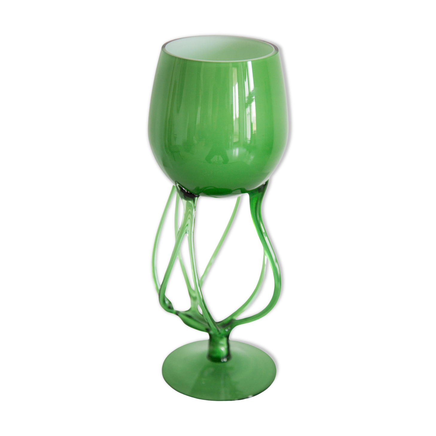 Vintage artistic green vase from the mid-century, Poland, Europe, 1970s.
