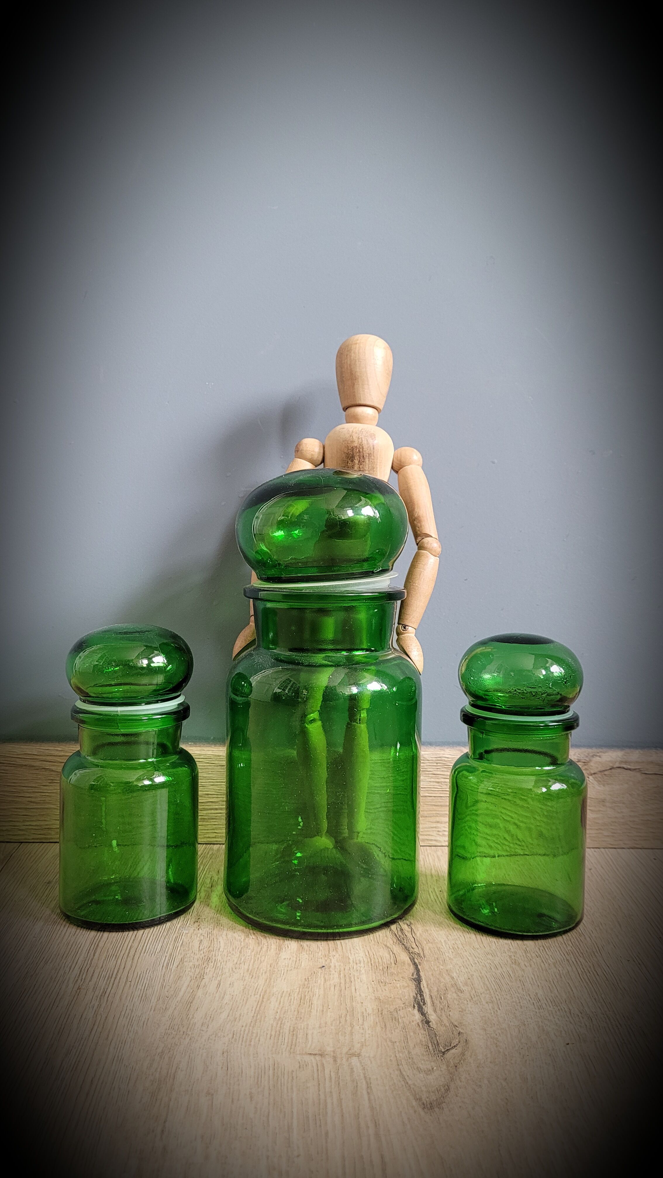 Trio green apothecary vials