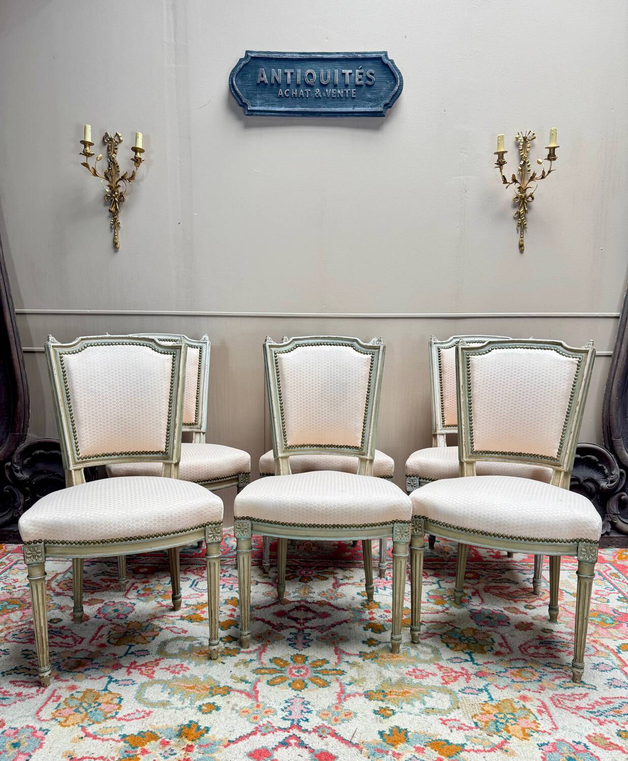 Set of Six Louis XVI Style Lacquered Wood Chairs, 19th Century