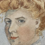 Tableau peinture aquarelle portrait de femme impressionniste ancien
