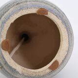 Blue and gold ceramic lamp by Georges Pelletier, raffia lampshade