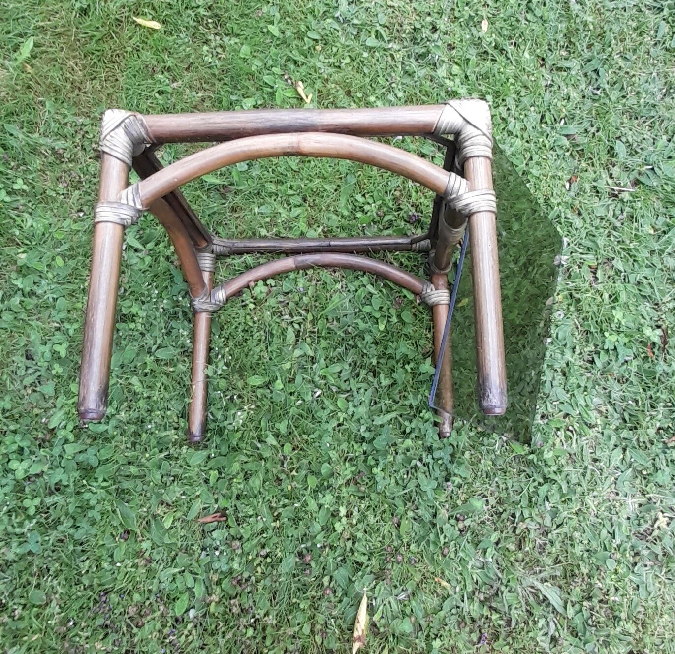Square coffee table bamboo and smoked glass, vintage