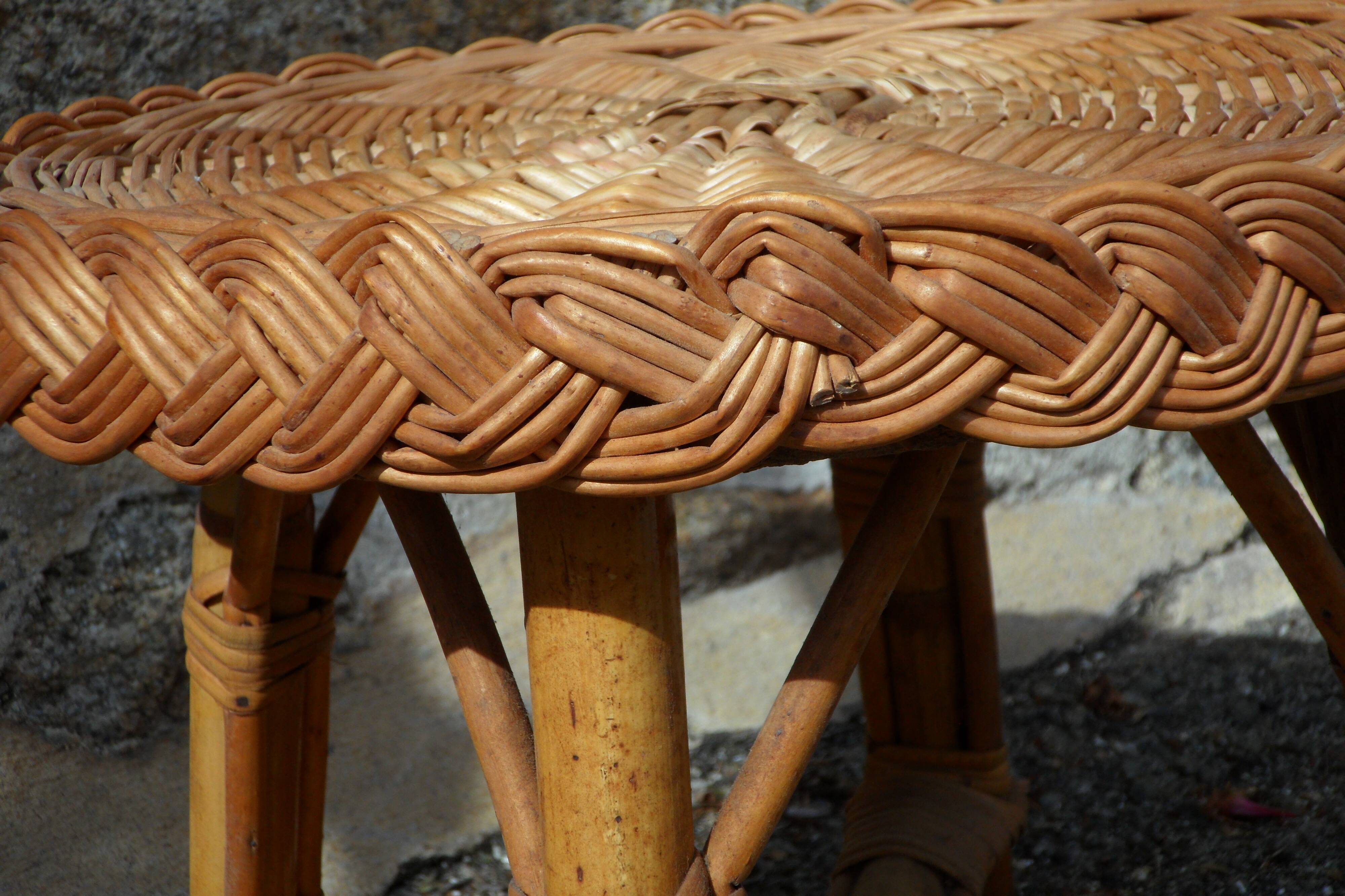 Tabouret en osier années 40