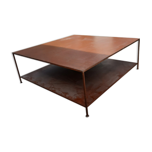 Table basse carrée à 2 plateaux en métal