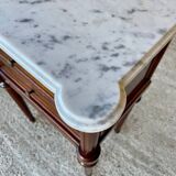 Table de chevet style Louis XVI, marbre de Carrare et acajou