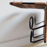 Coat rack 4 hooks in vintage rattan