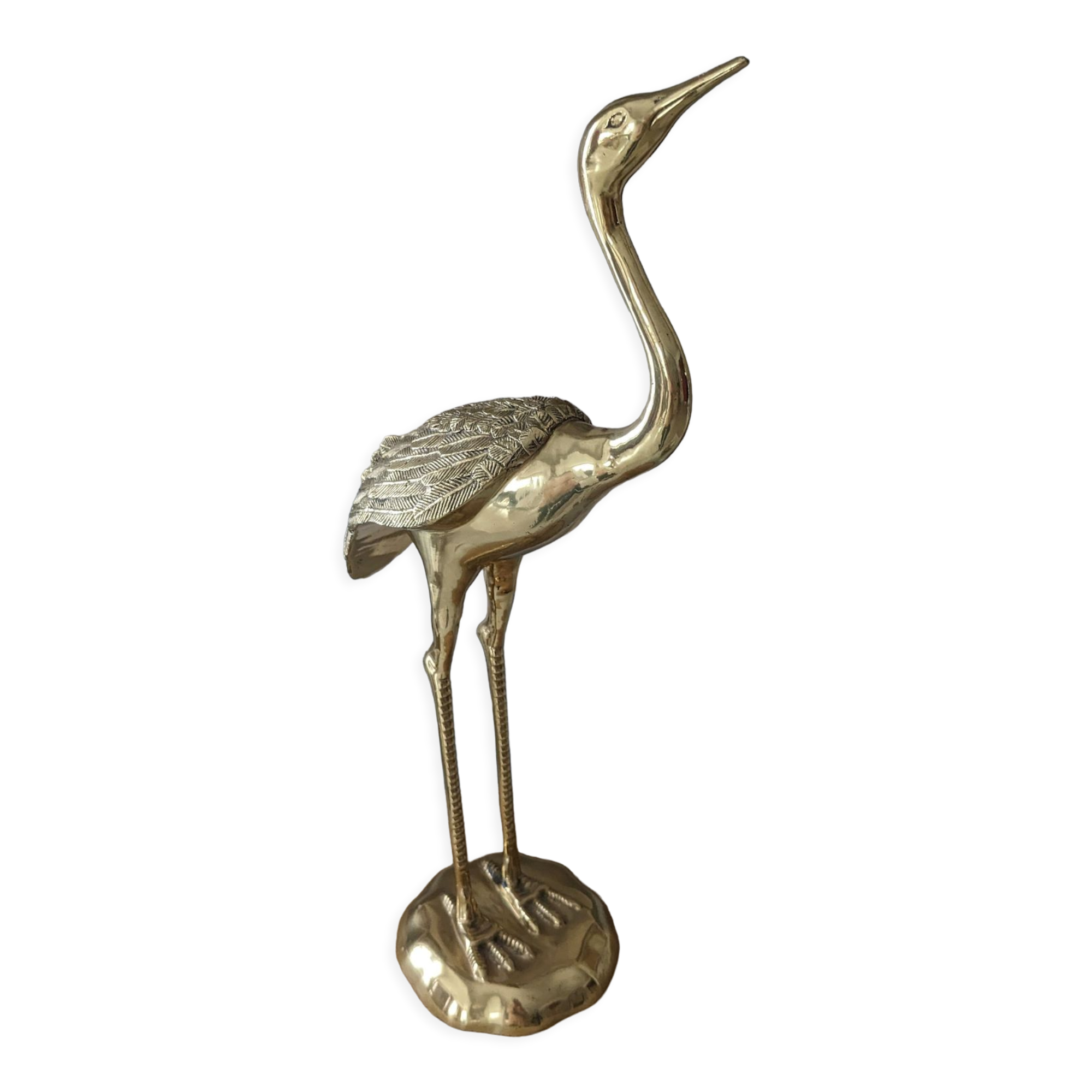 Vintage heron in gilded and solid brass