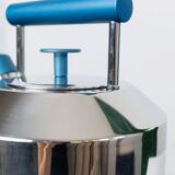 Vintage stainless steel kettle with blue accents - Italian Prandelli 1980s Memphis-inspired design by Raunkjaer Kjaergaard